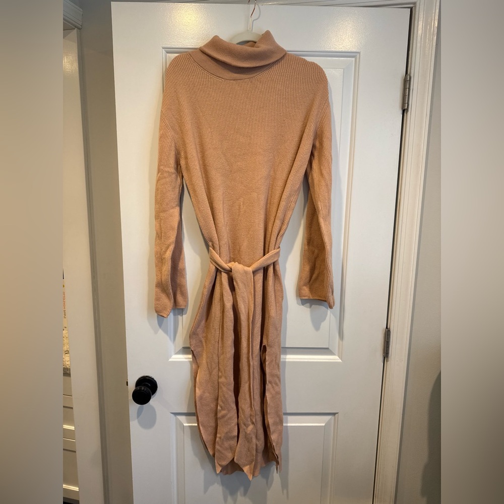 Nanushka Long Sleeve Turtleneck Knit Dress in Dusty Pink